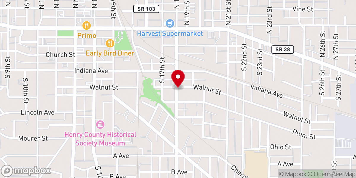 Map showing location of Bethany Tabernacle Church
