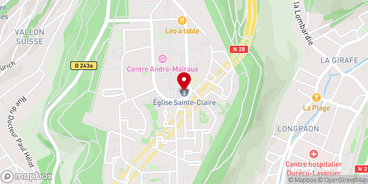 Map showing location of Eglise Sainte Claire