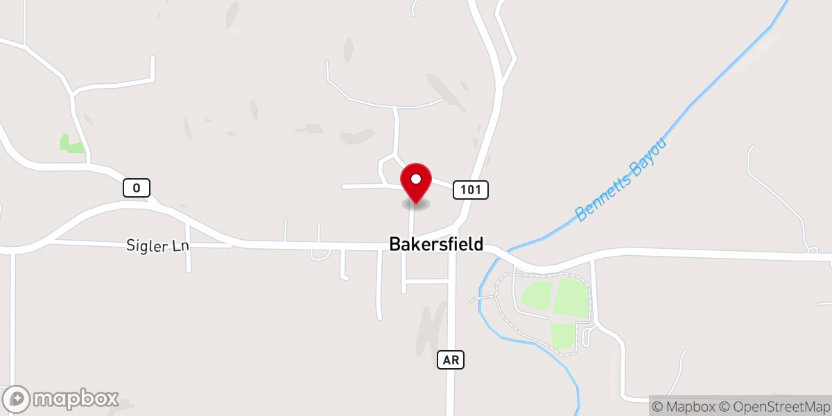 Map showing location of Bakersfield City Hall