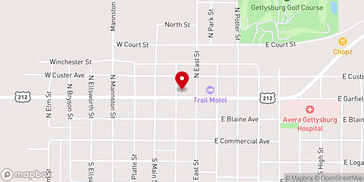 Map showing location of Gettysburg United Methodist Church
