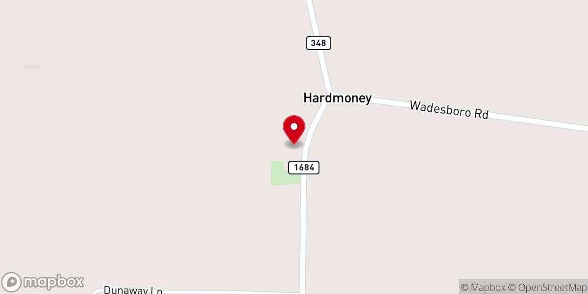 Map showing location of Hardmoney Baptist Church
