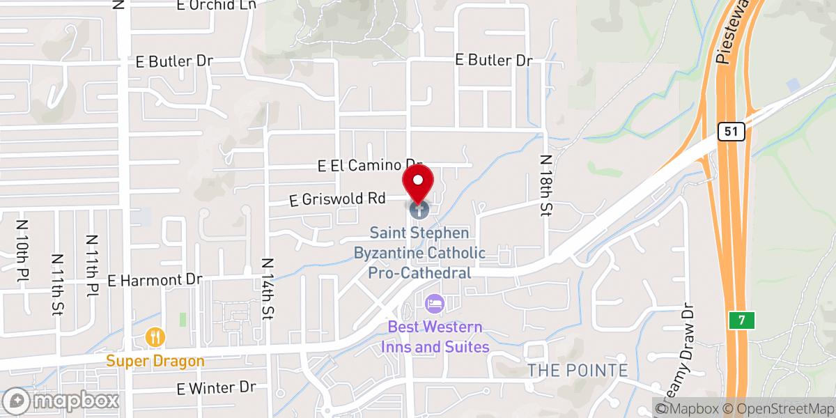 Map showing location of St Stephen's Byzantine Catholic Cathedral