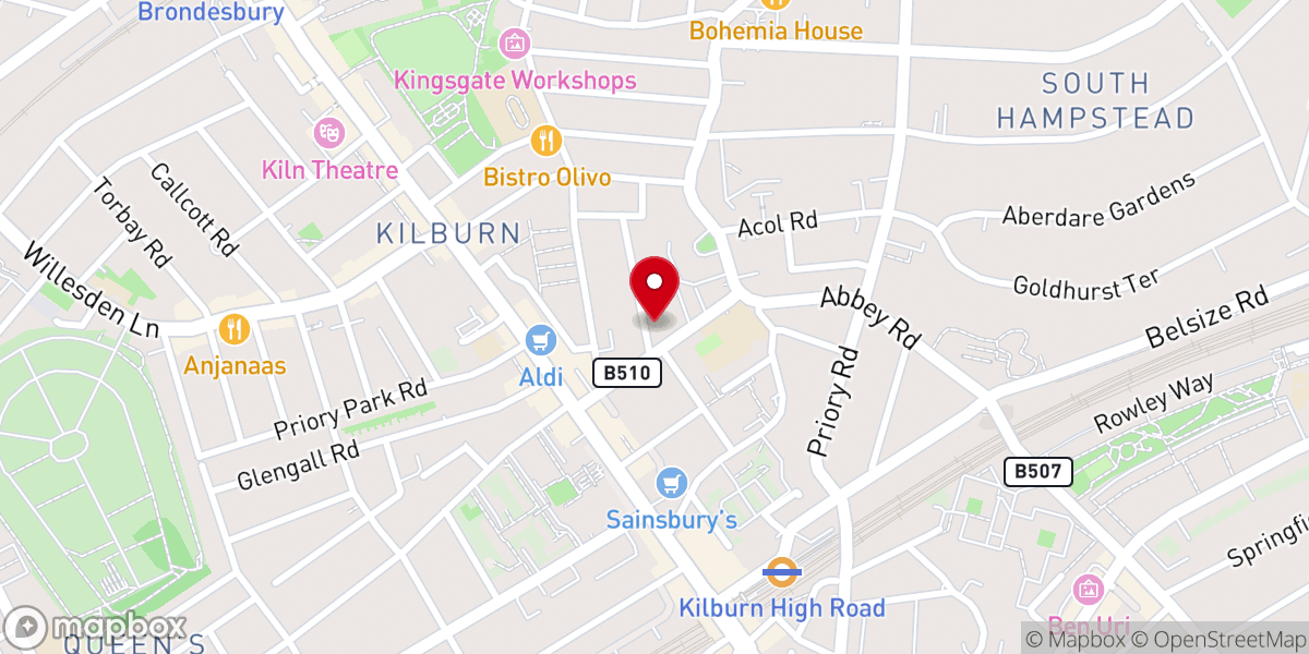 Map showing location of Sacred Heart Church, West Hampstead
