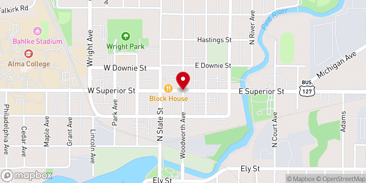 Map showing location of Alma, MI