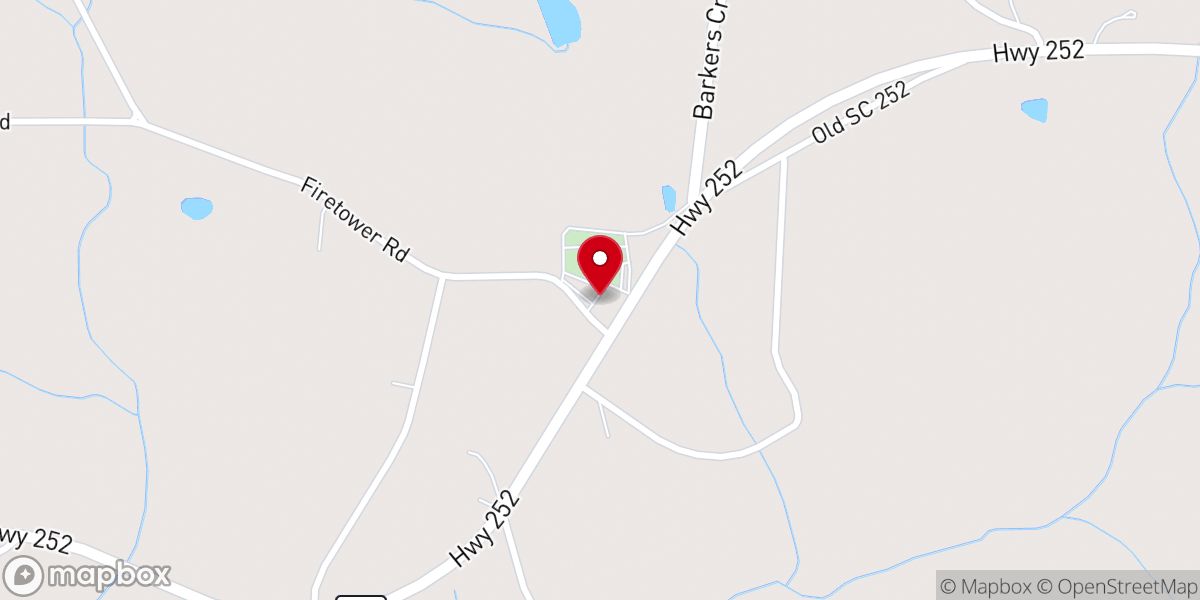 Map showing location of Barkers Creek Baptist Church