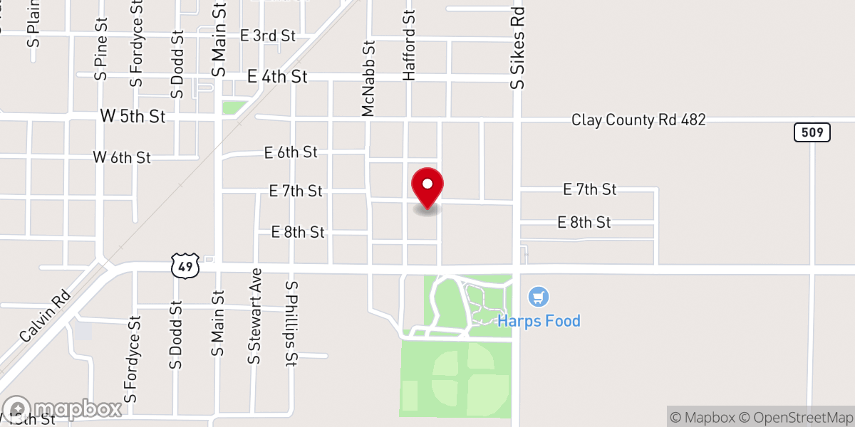 Map showing location of Leonard Church