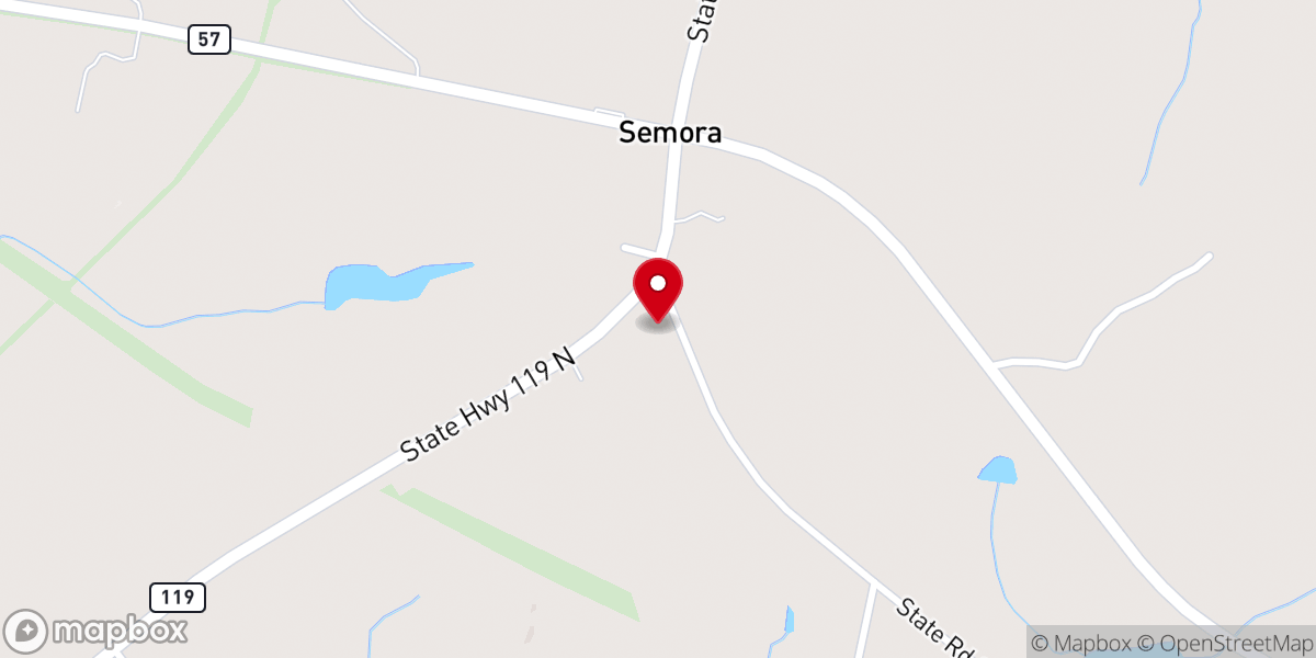 Map showing location of Semora Baptist Church