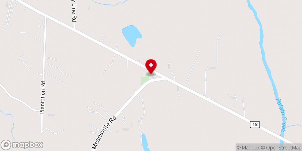 Map showing location of Ebenezer Crossroads Church