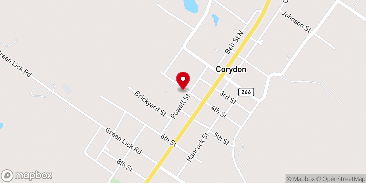 Map showing location of Corydon General Baptist Church