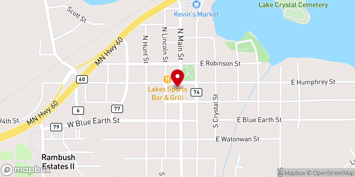 Map showing location of Lake Crystal Chamber-Commerce