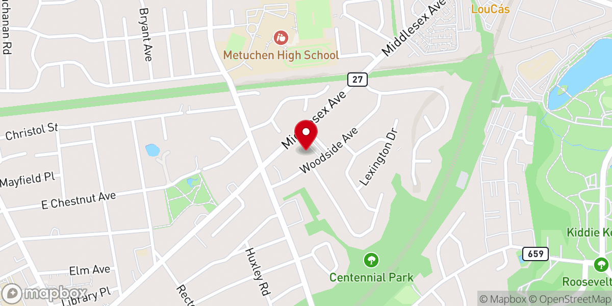 Map showing location of First Baptist Church of Metuchen