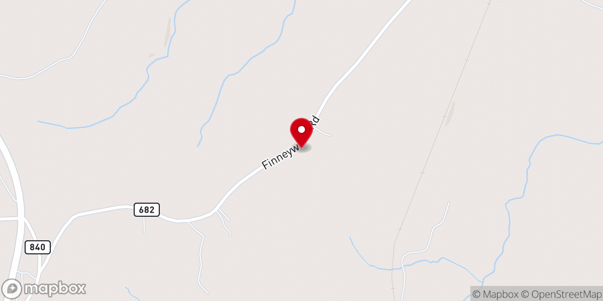 Map showing location of Finneywood Baptist Church