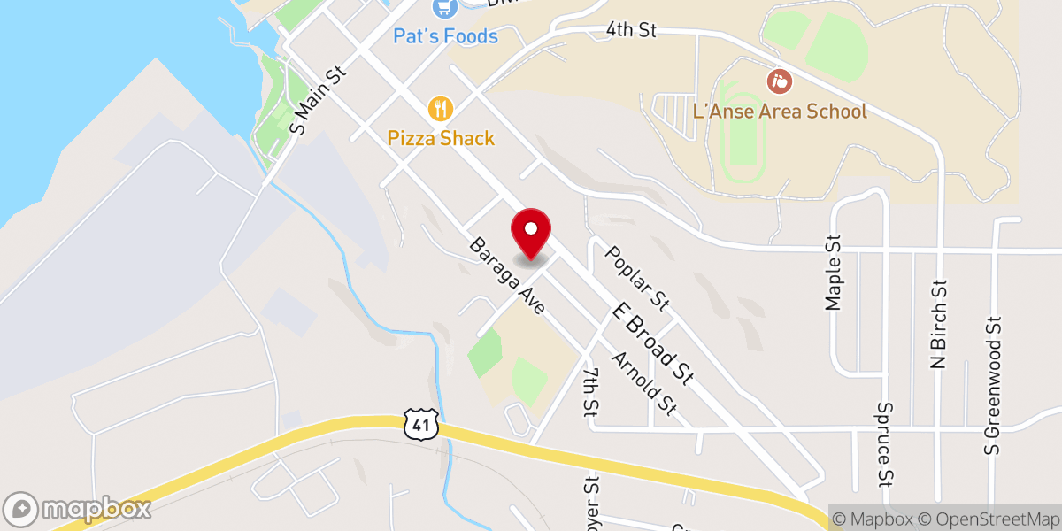 Map showing location of Sacred Heart of Jesus Catholic Church, L’Anse
