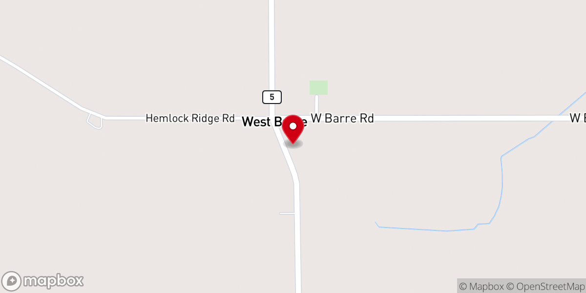 Map showing location of West Barre Church