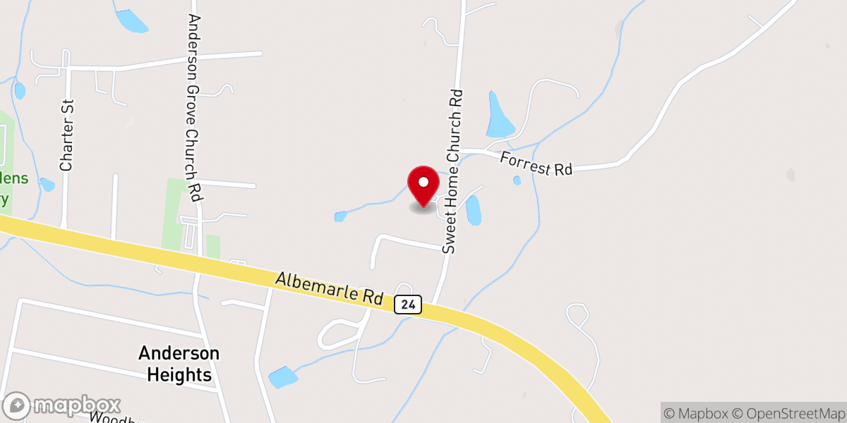 Map showing location of Sweet Home Baptist Church