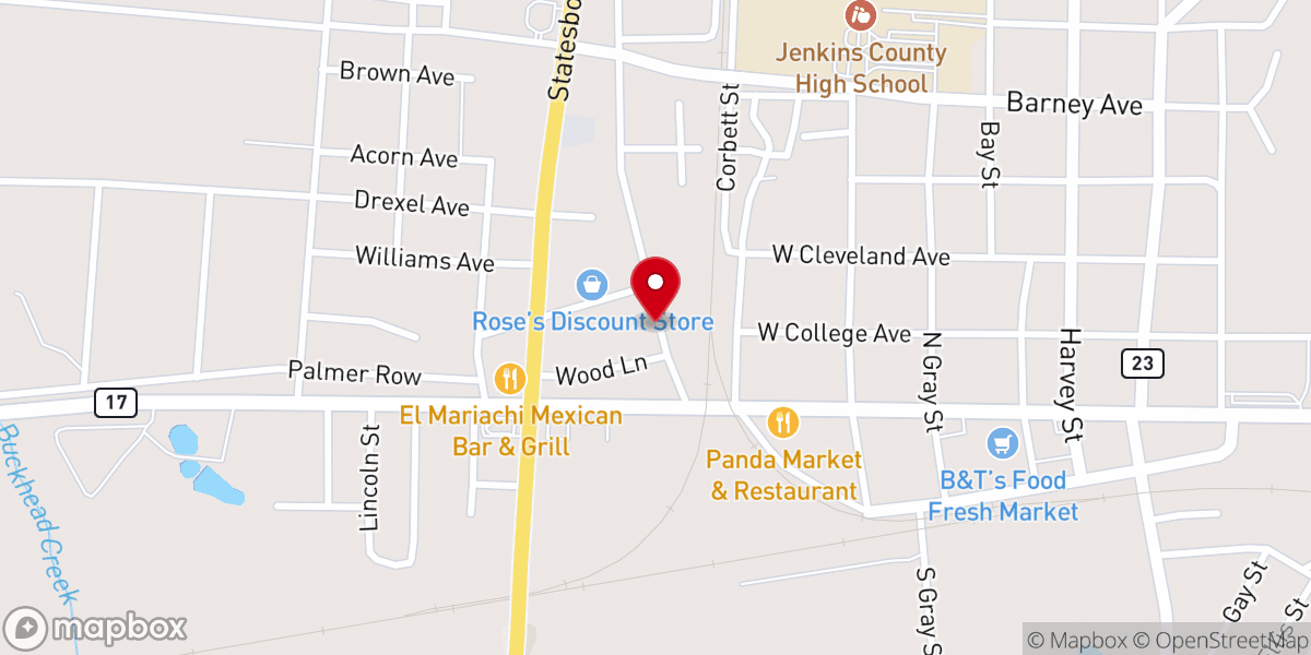 Map showing location of First Baptist Church of Millen