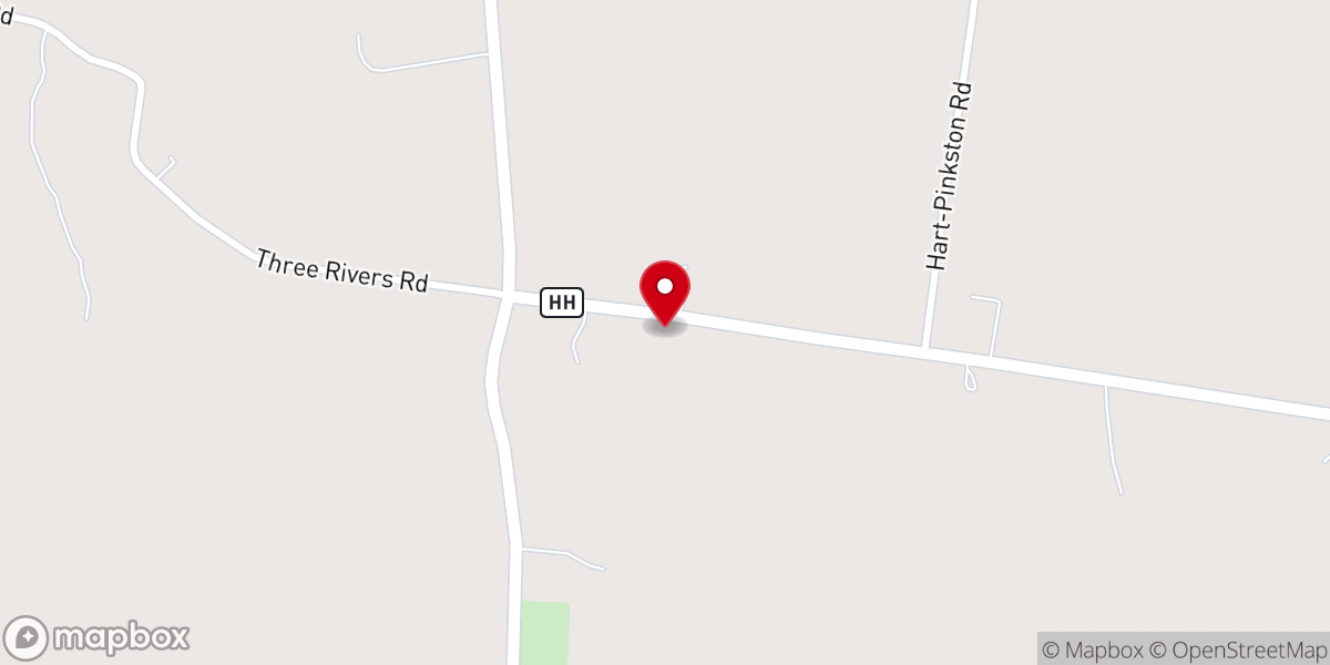 Map showing location of Three Rivers Baptist Church