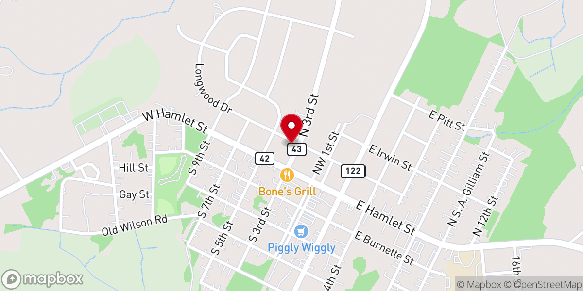Map showing location of Pinetops Methodist Church