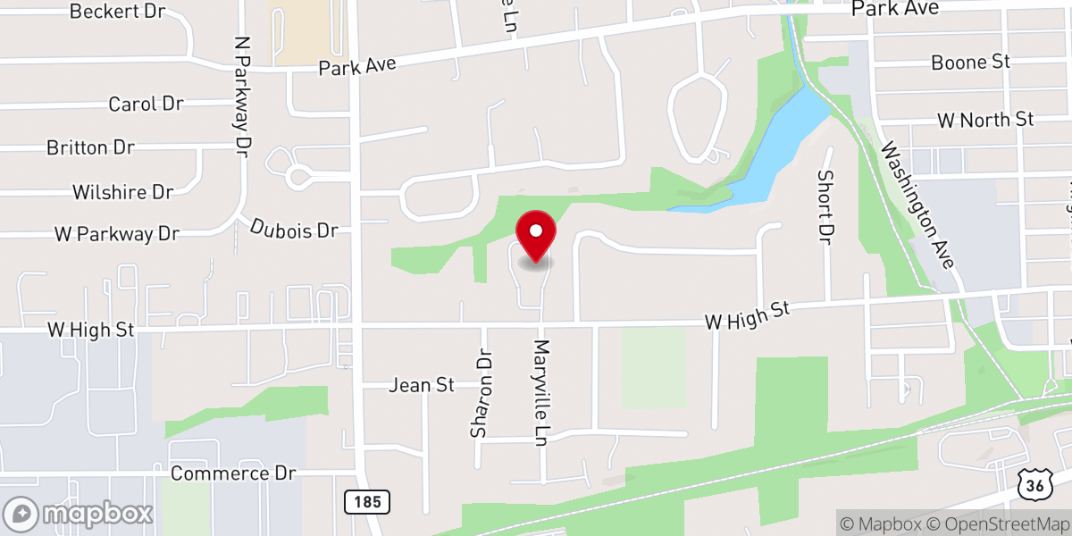 Map showing location of Piqua Baptist Church