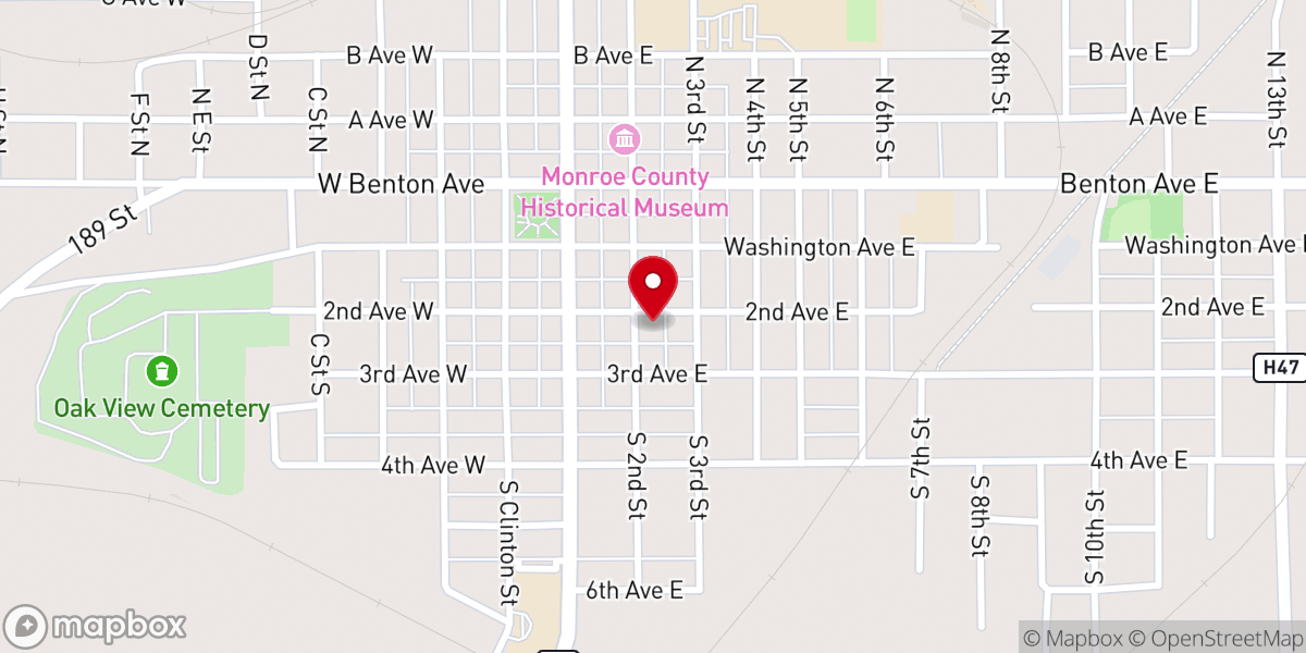 Map showing location of Albia Baptist Temple