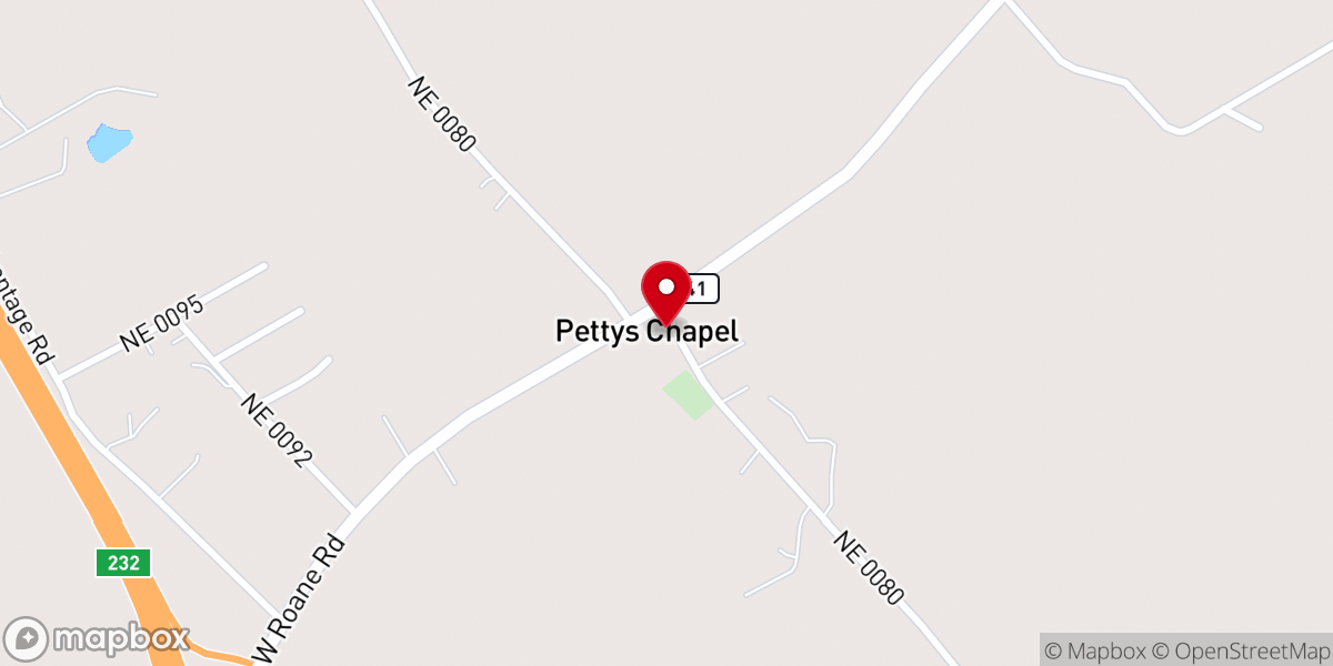Map showing location of Petty's Chapel