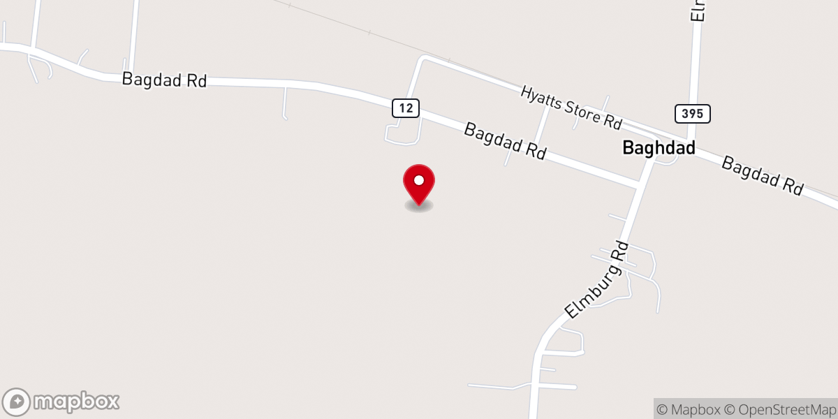 Map showing location of Bagdad Baptist Church