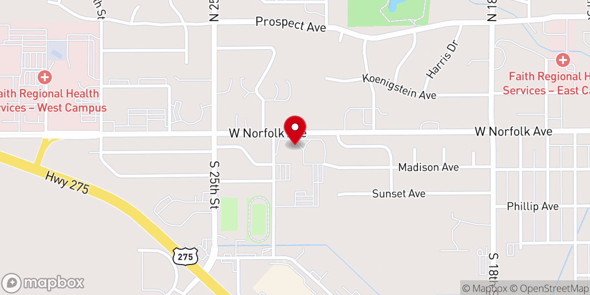 Map showing location of Norfolk Catholic High School