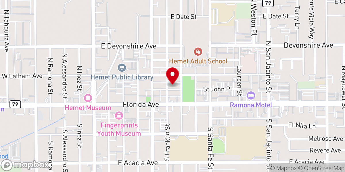 Map showing location of Hemet Church