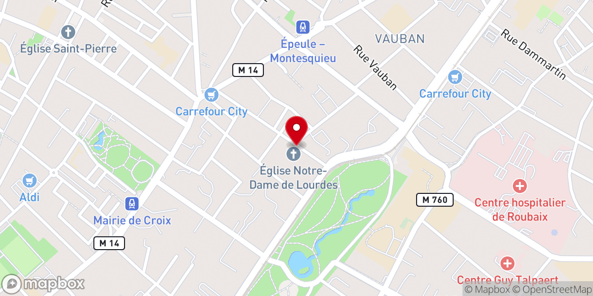 Map showing location of Église catholique Notre-Dame-de-Lourdes à Croix