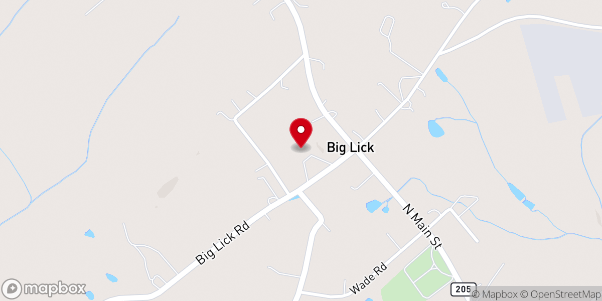 Map showing location of Big Lick Baptist Church