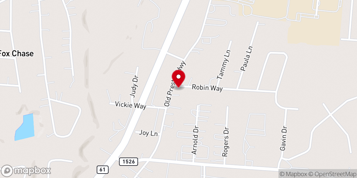 Map showing location of Rolling Hills Baptist Church