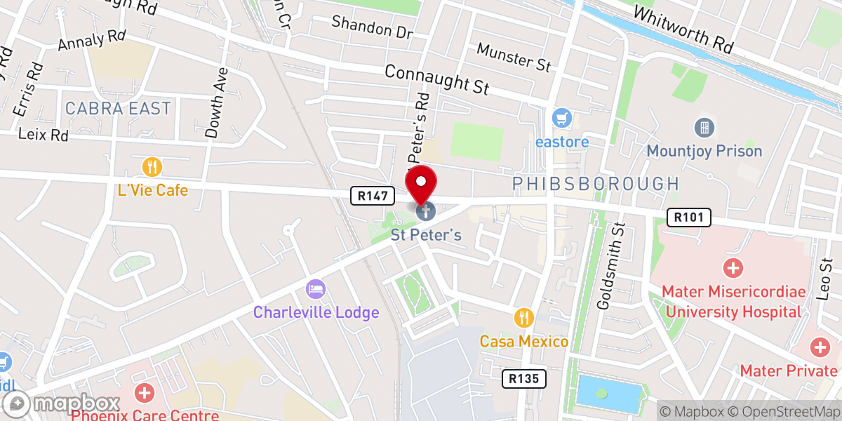 Map showing location of St. Peter's Roman Catholic Church