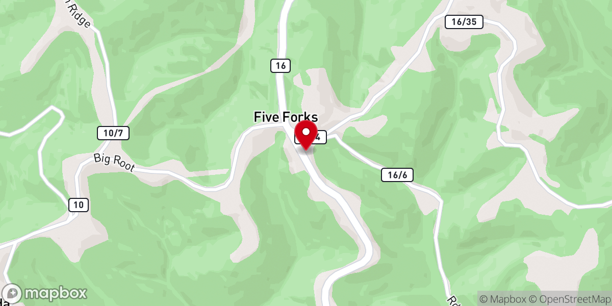 Map showing location of Five Forks Community Church