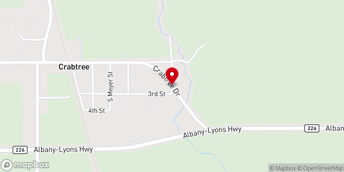 Map showing location of Crabtree, OR 97335