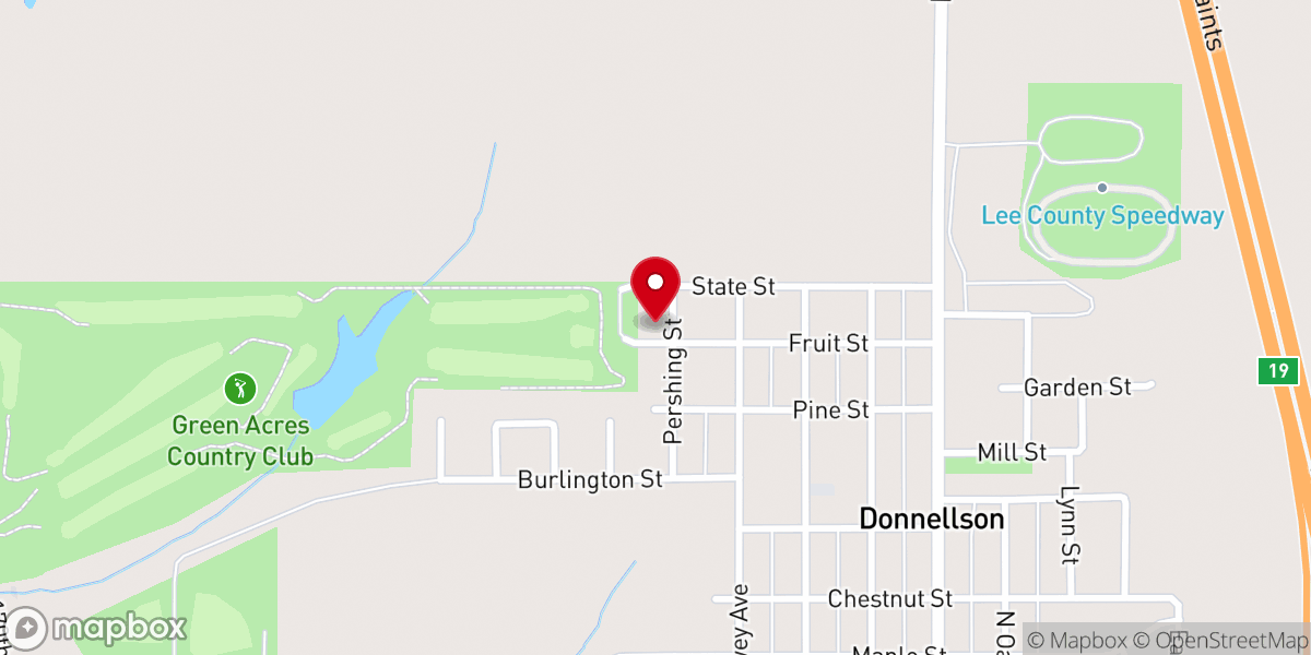 Map showing location of Donnellson City Hall