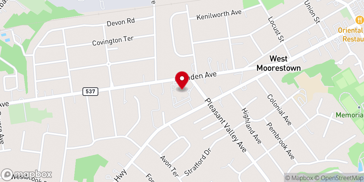 Map showing location of Moorestown First United Methodist Church