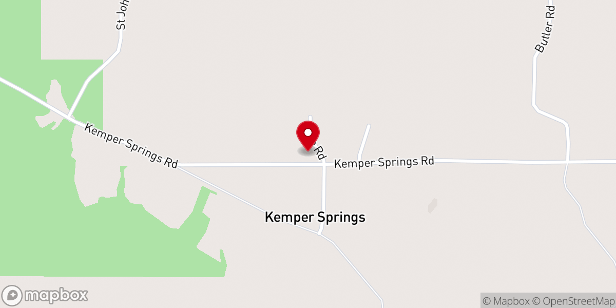 Map showing location of Kemper Springs Baptist Church