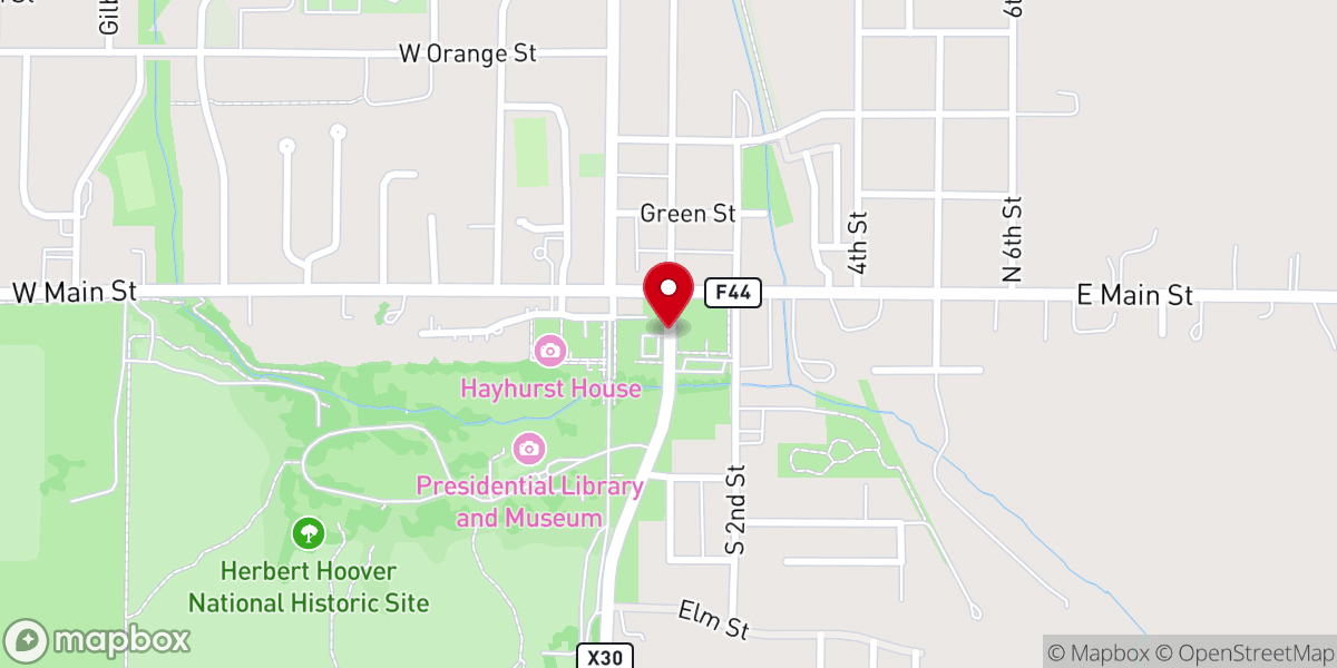 Map showing location of Herbert Hoover National Historic Site