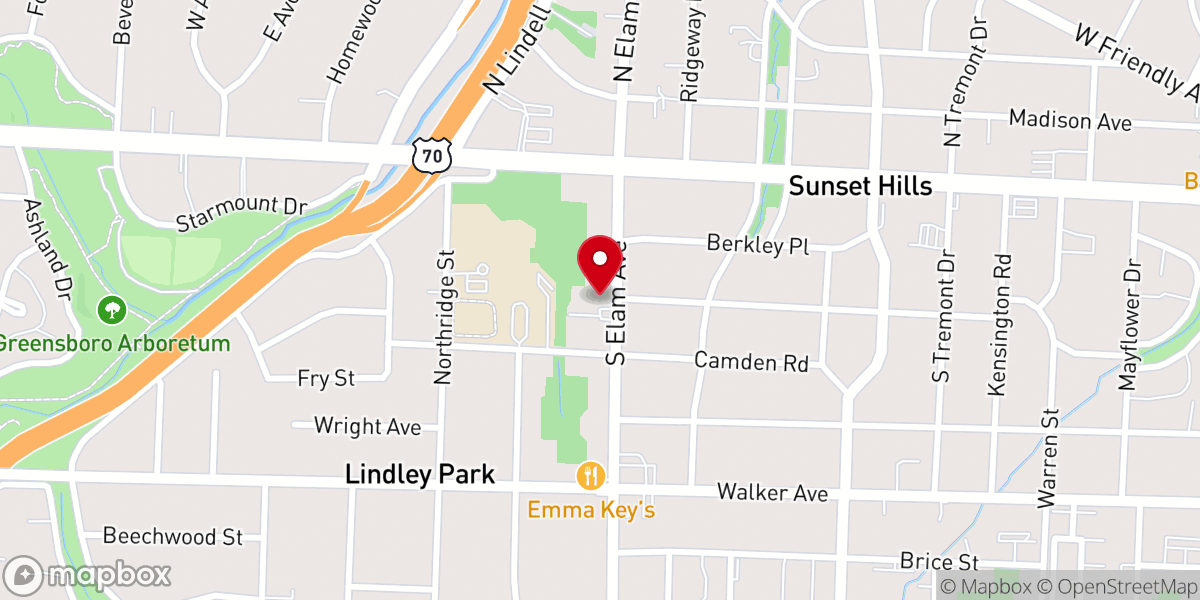 Map showing location of First Moravian Church of Greensboro
