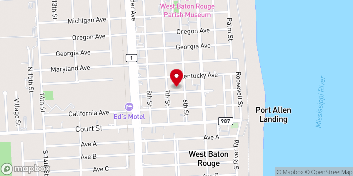 Map showing location of West Baton Rouge Presbyterian Church