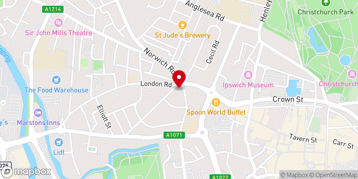 Map showing location of Ipswich International Church (IIC)