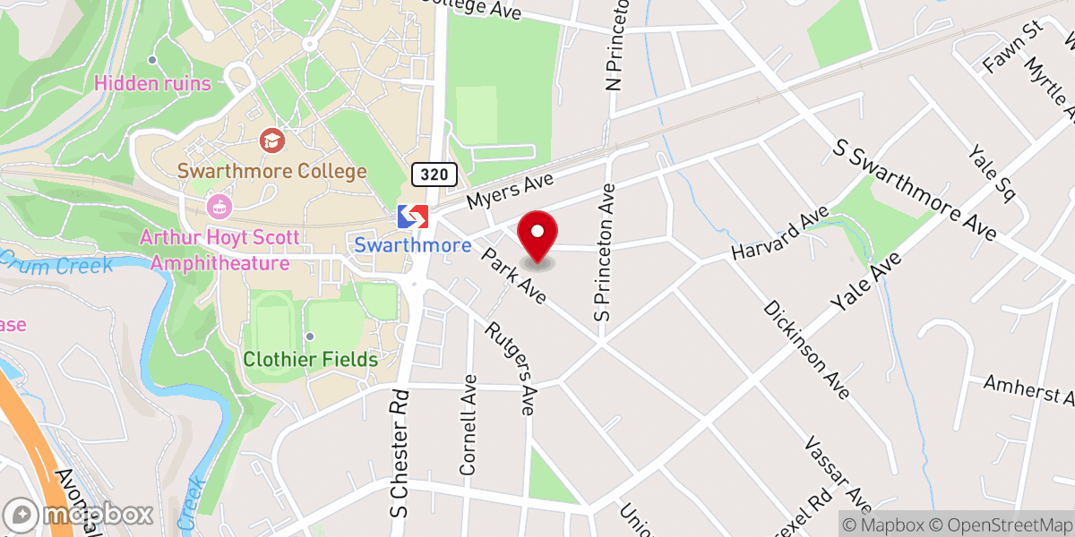 Map showing location of Swarthmore United Methodist Church