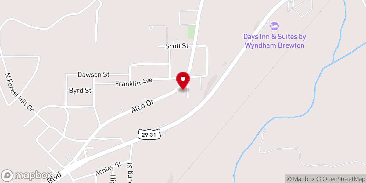 Map showing location of Brewton Pentecostal Holiness Church