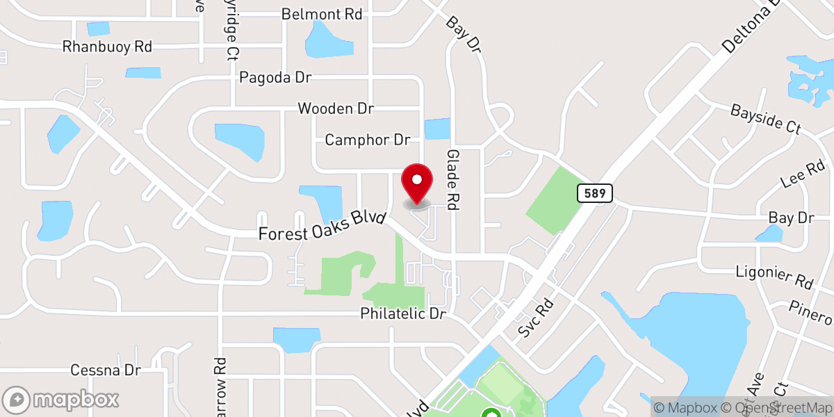 Map showing location of Forest Oaks Lutheran Church