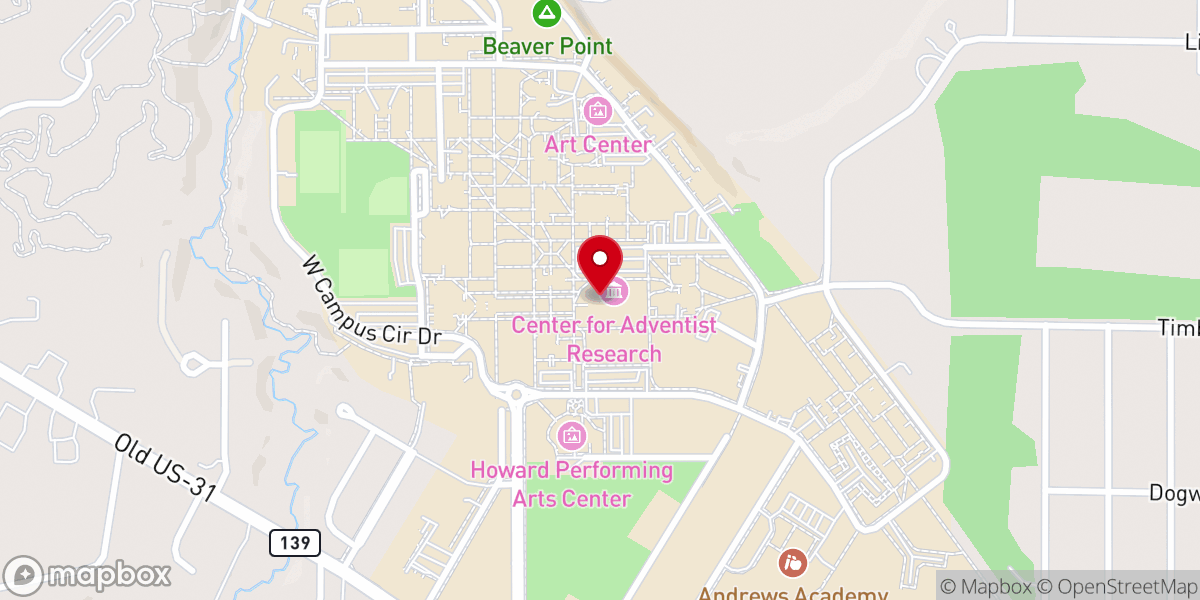 Map showing location of Center For Adventist Research