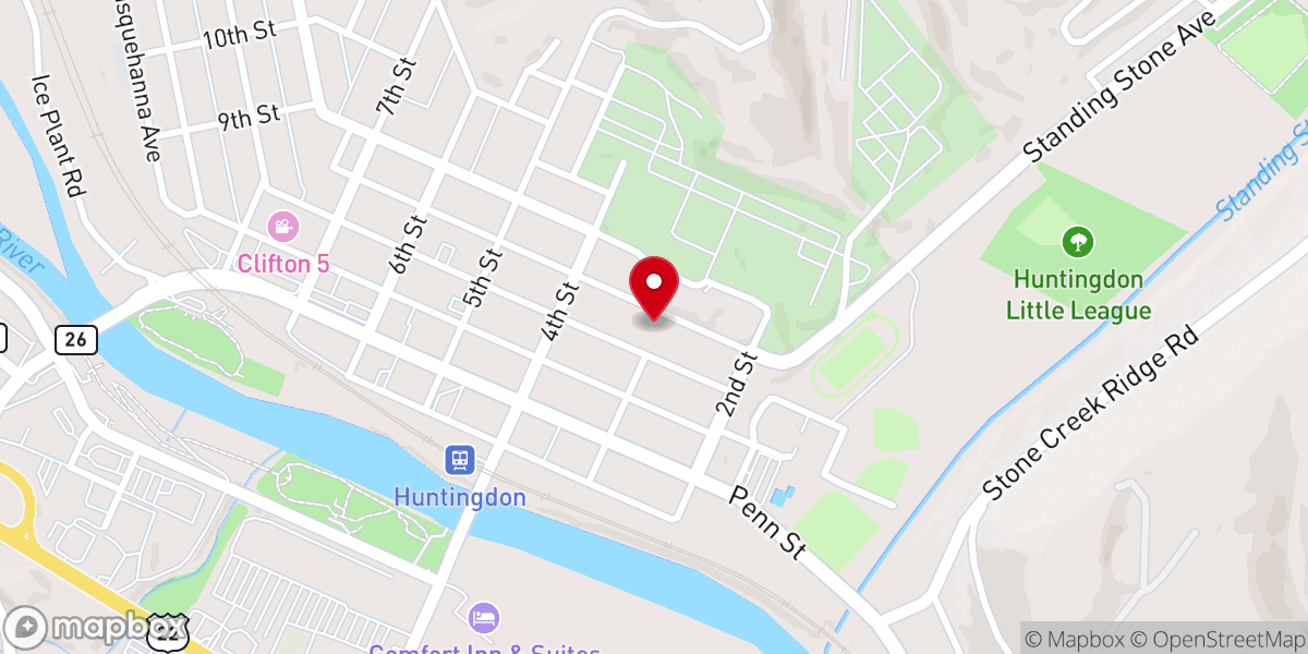 Map showing location of Huntingdon County Jail