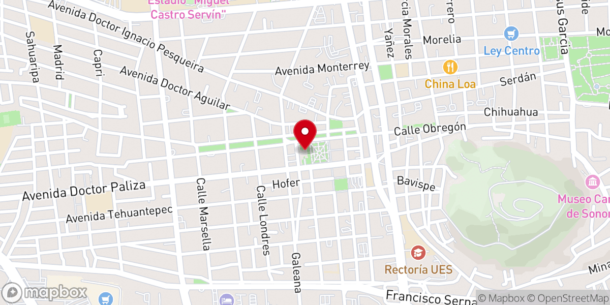 Map showing location of Catedral Metropolitana de Hermosillo (Nuestra Señora de la Asunción)