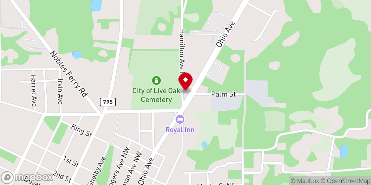 Map showing location of Live Oak Christian Church