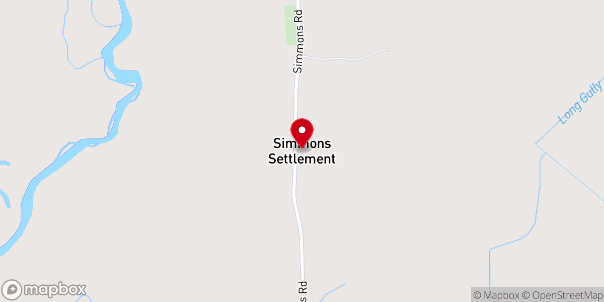 Map showing location of Simmons Settlement