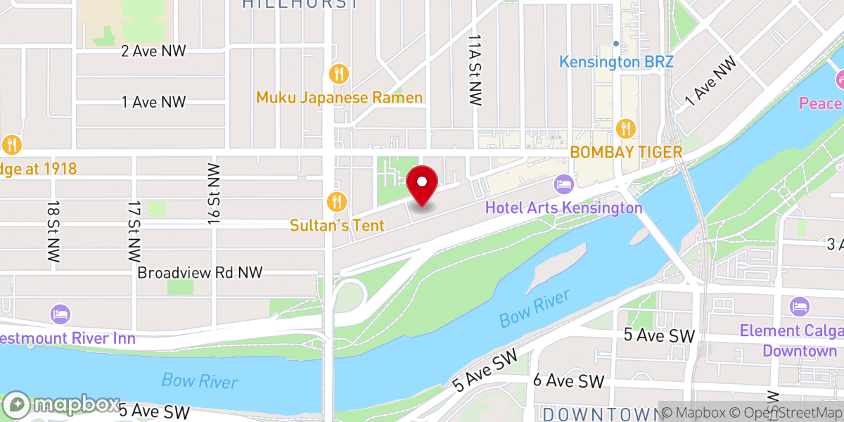 Map showing location of Hillhurst United Church